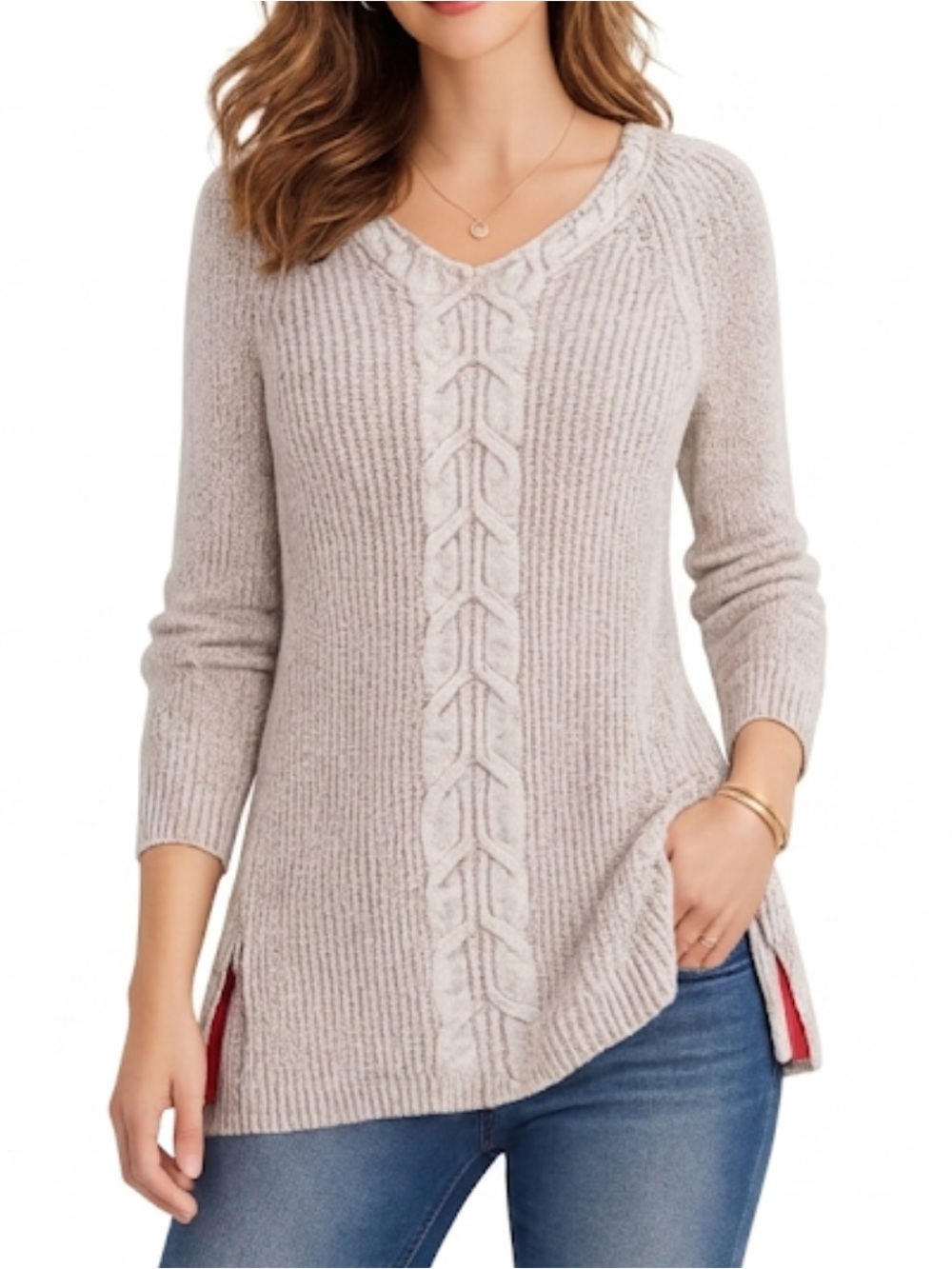 Talbots Women's Tan Camel Khaki Cable Knit Sweater Size: S/P